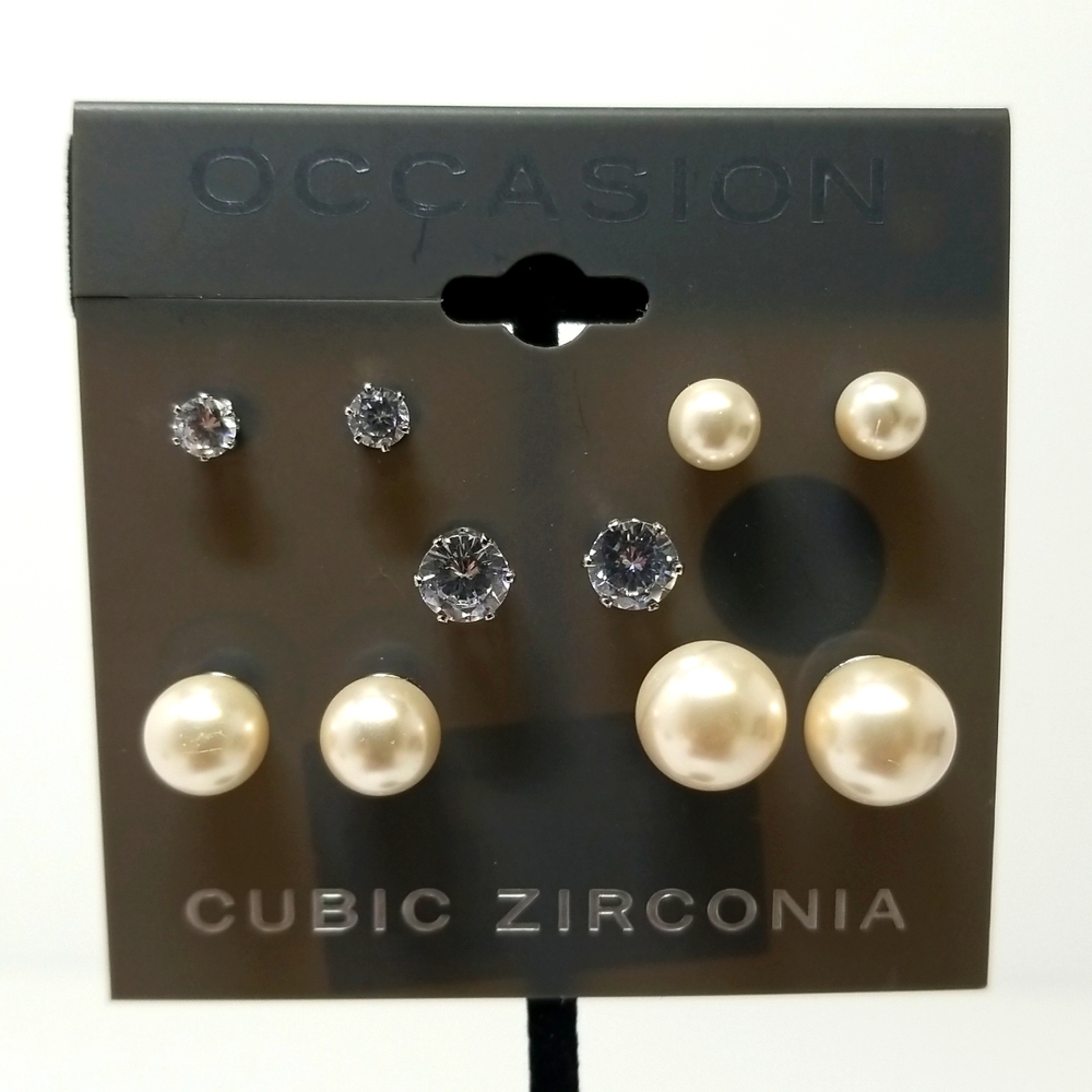 Occasion Cubic Zirconia Faux Gemstone & Pearl Womens 5 Earrings